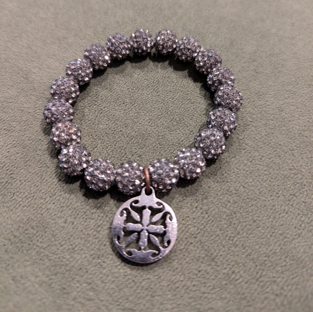 Rustic Cuff blingy beads with silver logo pendant